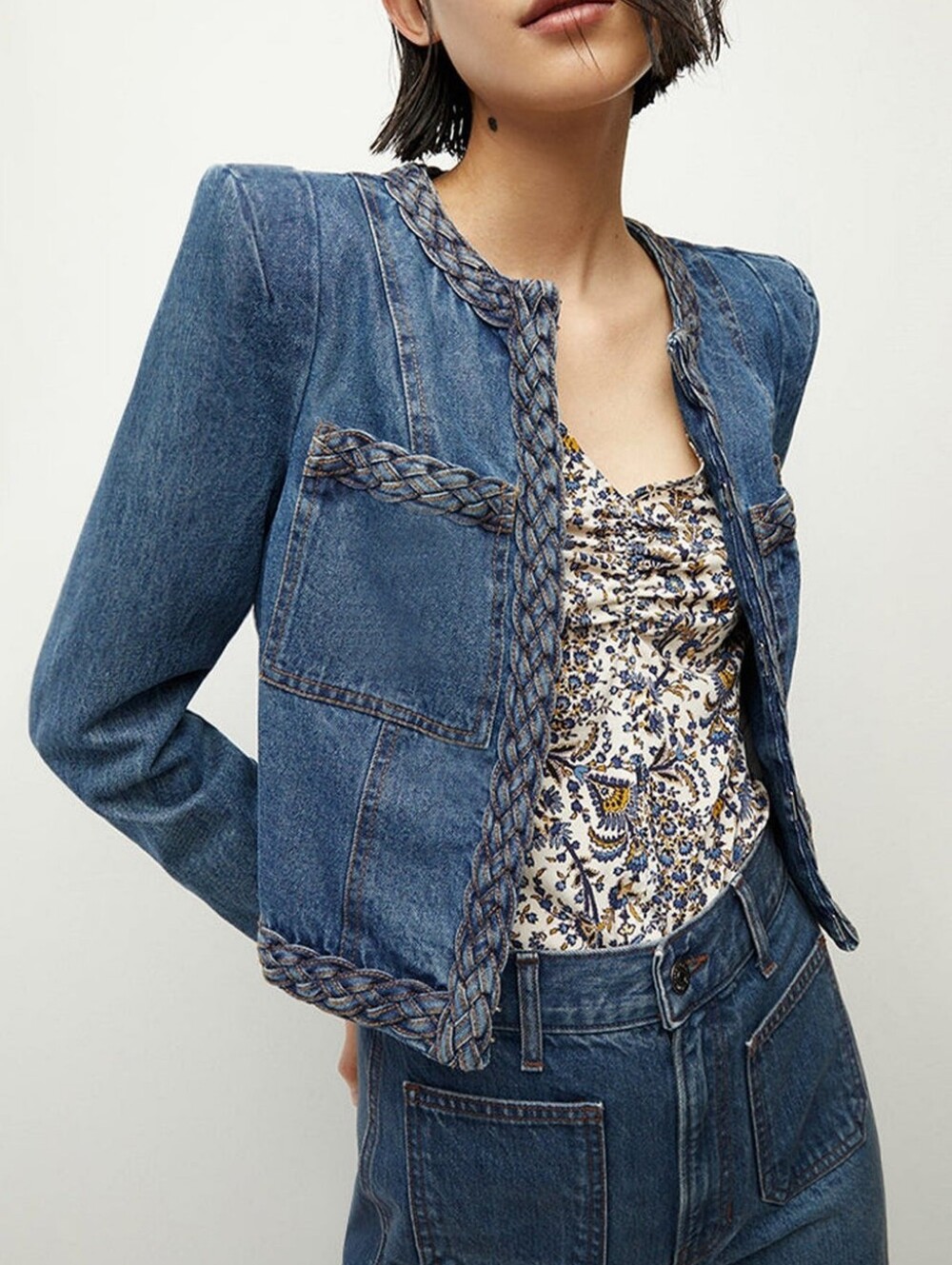 Veronica Beard Arrowe Denim Jacket in Stone Bright Blue